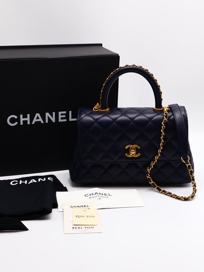 CHANEL Coco handle皮穿鍊手柄 - 小號深藍金
