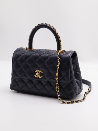 CHANEL Coco handle皮穿鍊手柄 - 小號深藍金