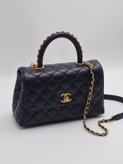 CHANEL Coco handle皮穿鍊手柄 - 小號深藍金