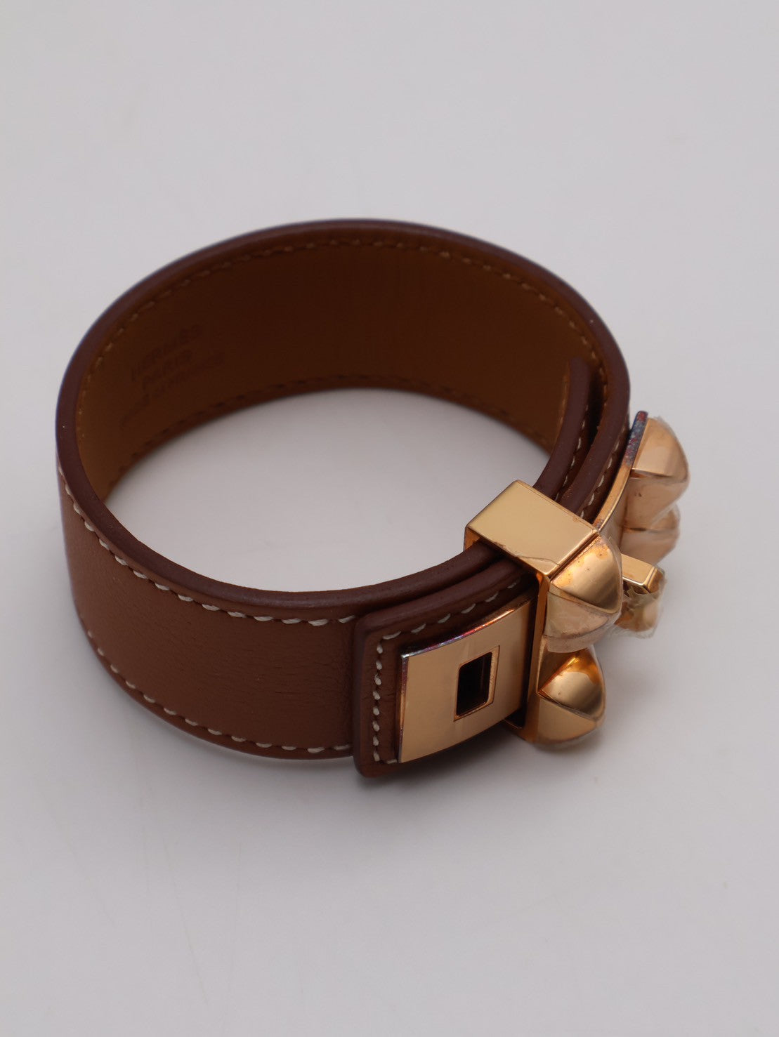 HERMES Collier de Chien 24 小牛皮手鐲 - T3 金棕金 U