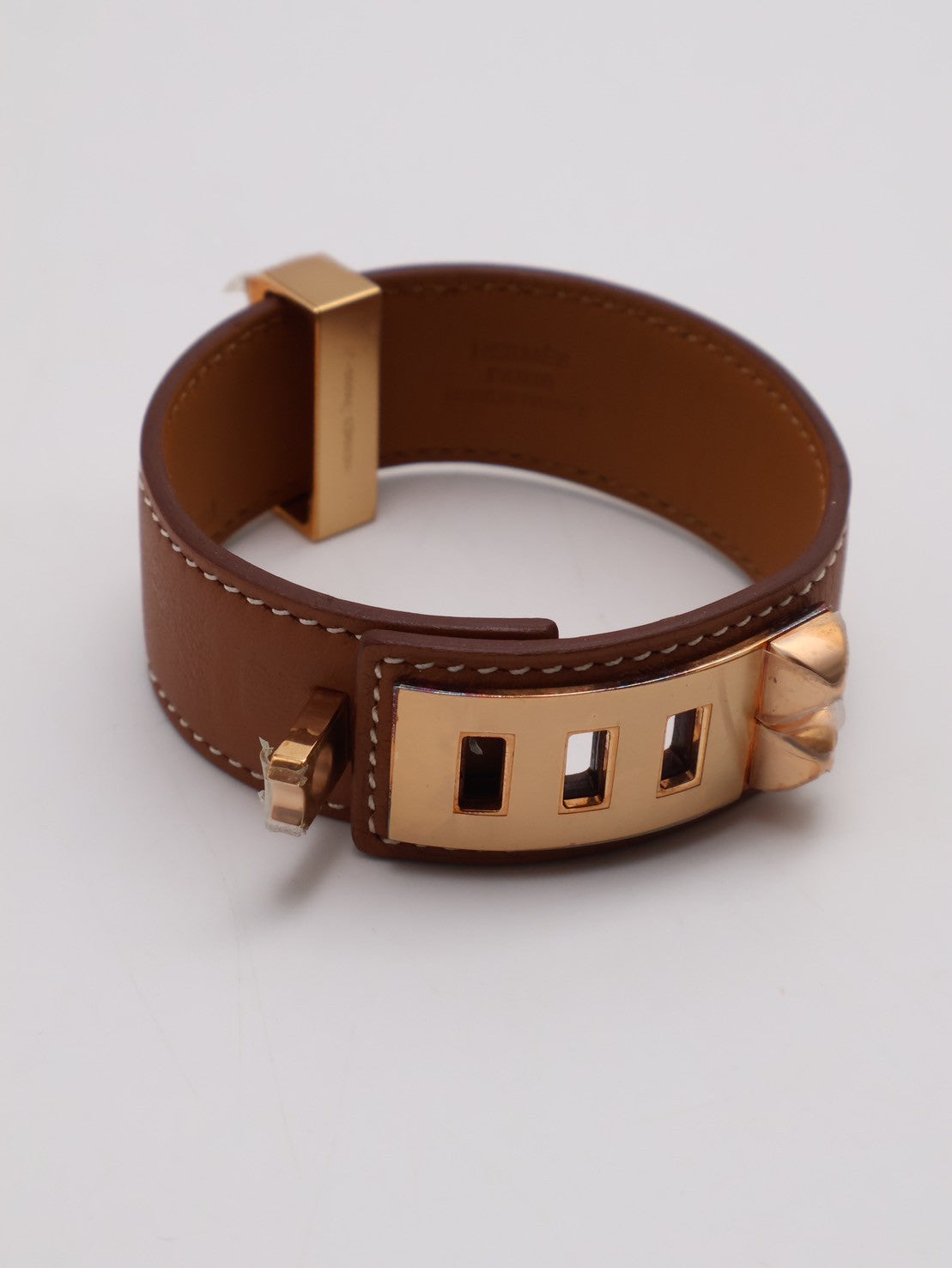 HERMES Collier de Chien 24 小牛皮手鐲 - T3 金棕金 U