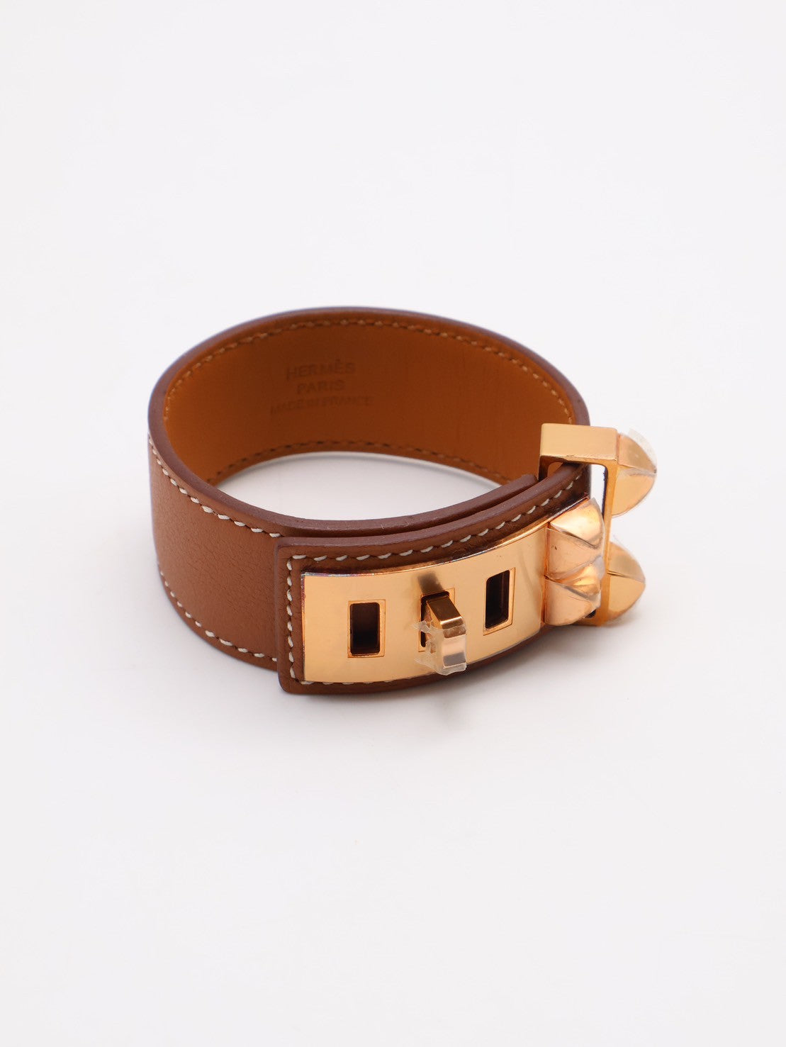 HERMES Collier de Chien 24 小牛皮手鐲 - T3 金棕金 U