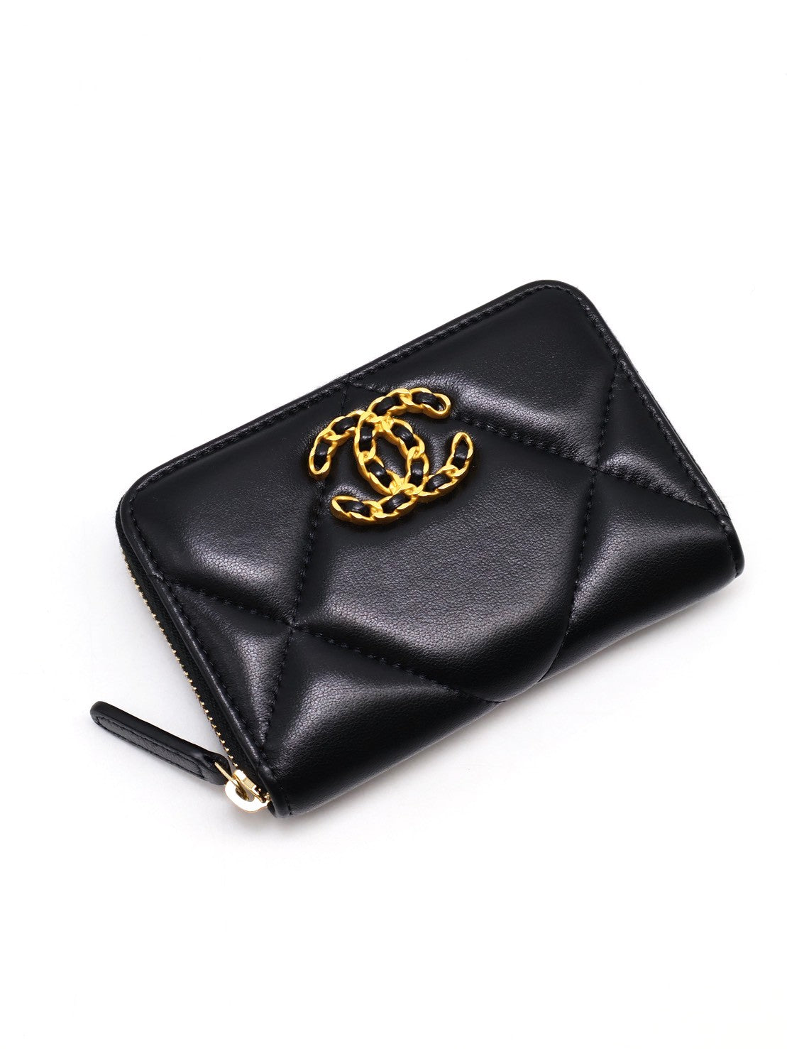 CHANEL 19 24C羊皮拉鍊零錢包 - 黑金