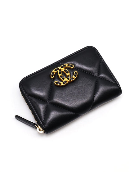 CHANEL 19 24C羊皮拉鍊零錢包 - 黑金