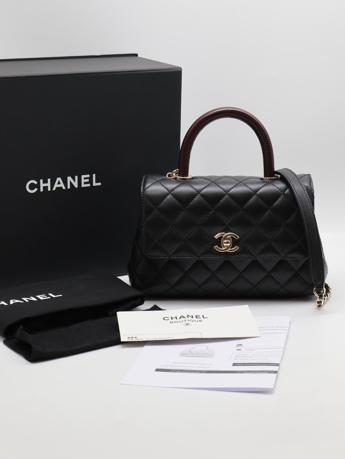 CHANEL Coco handle蜥蜴紋壓花手柄 - 小號黑金