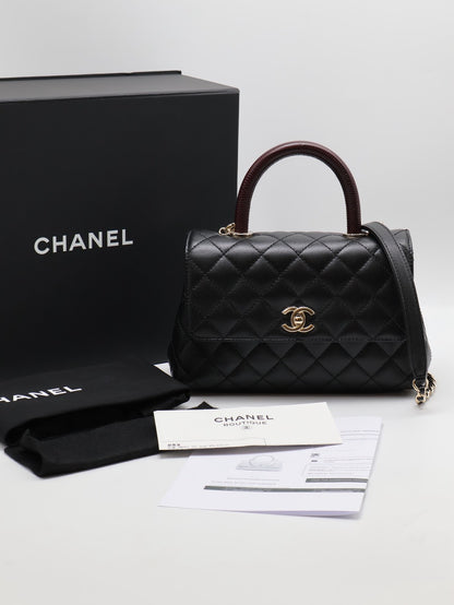 CHANEL Coco handle蜥蜴紋壓花手柄 - 小號黑金