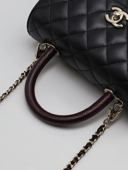 CHANEL Coco handle蜥蜴紋壓花手柄 - 小號黑金