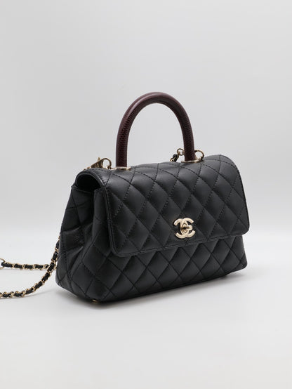 CHANEL Coco handle蜥蜴紋壓花手柄 - 小號黑金