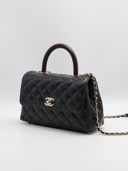 CHANEL Coco handle蜥蜴紋壓花手柄 - 小號黑金