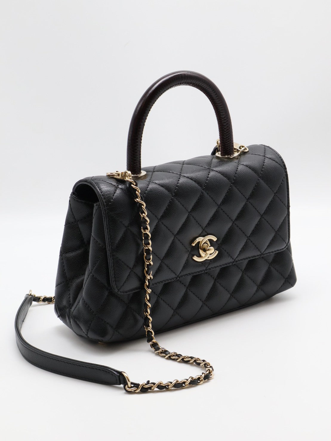 CHANEL Coco handle蜥蜴紋壓花手柄 - 小號黑金