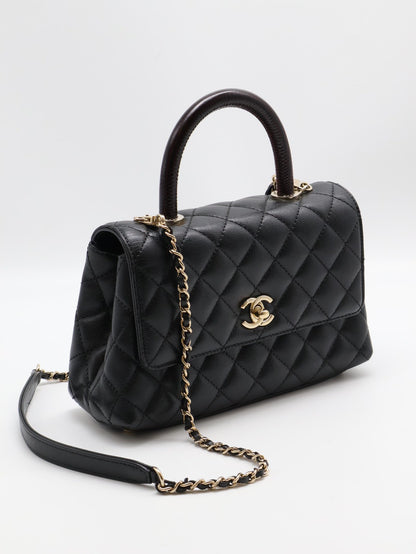 CHANEL Coco handle蜥蜴紋壓花手柄 - 小號黑金