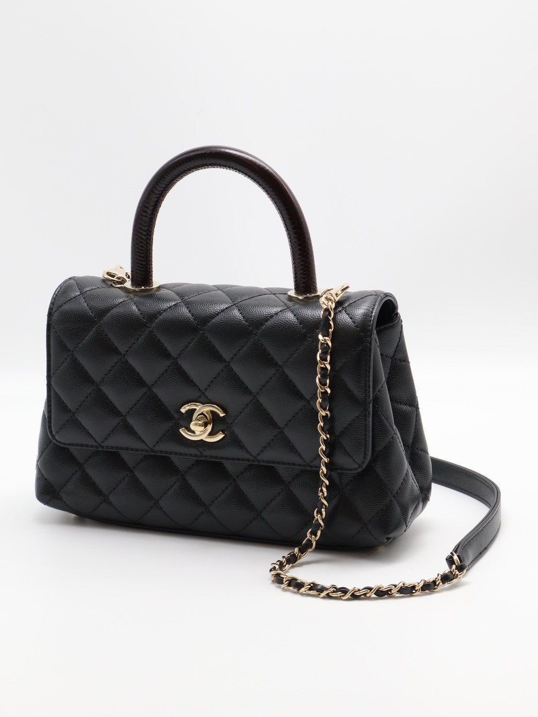 CHANEL Coco handle蜥蜴紋壓花手柄 - 小號黑金