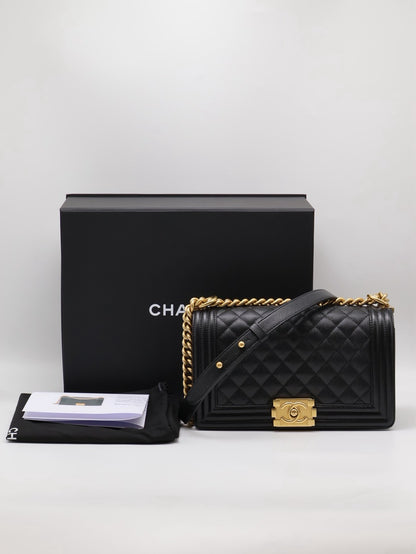CHANEL Boy25 粒面牛皮口蓋包 - 黑金