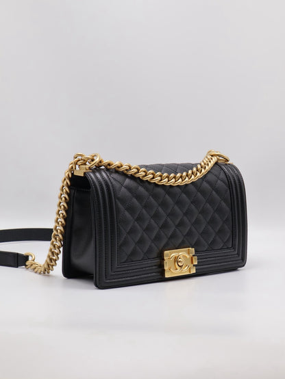 CHANEL Boy25 粒面牛皮口蓋包 - 黑金