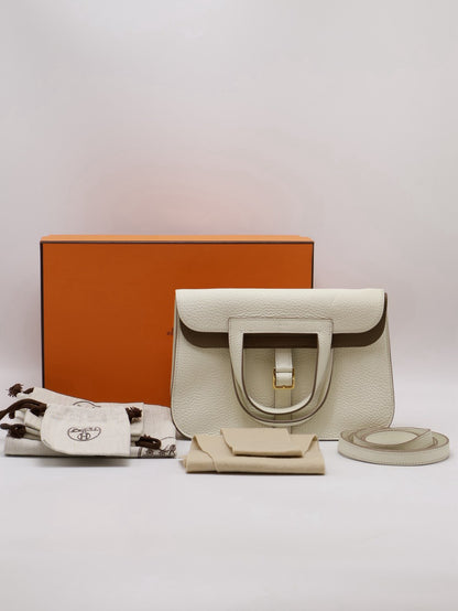 HERMES Halzan 25 - Mushroom/Beige De Weimar 蘑菇白/威瑪犬米金 B