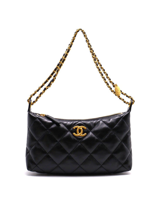 CHANEL 25S皮穿鍊單肩包 - 黑金