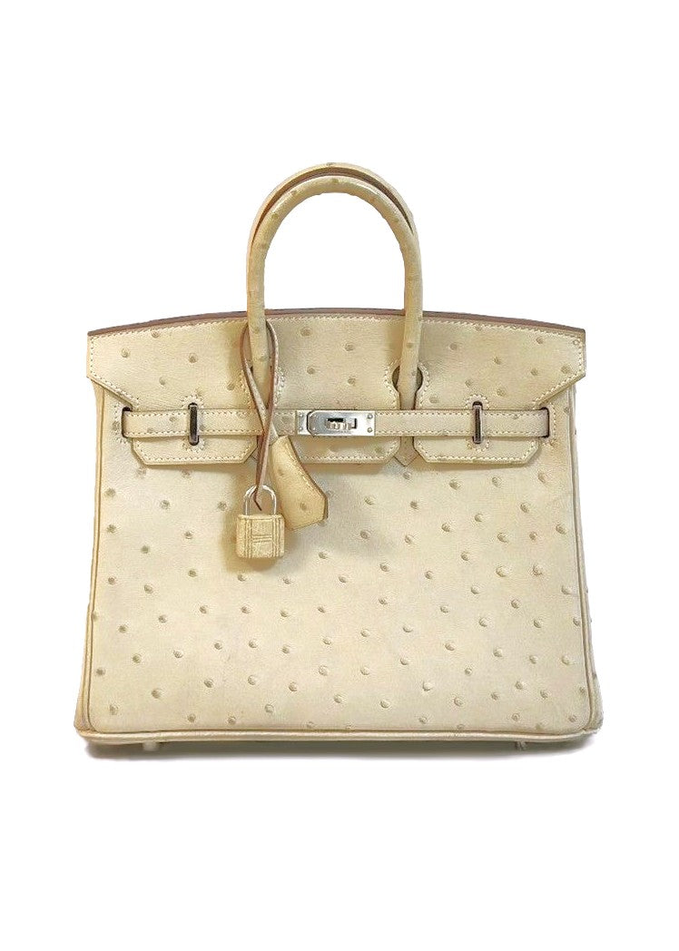 HERMES Birkin 25 - 鴕鳥皮羊毛白銀 🄾