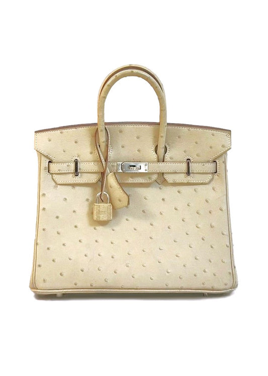 HERMES Birkin 25 - 鴕鳥皮羊毛白銀 🄾