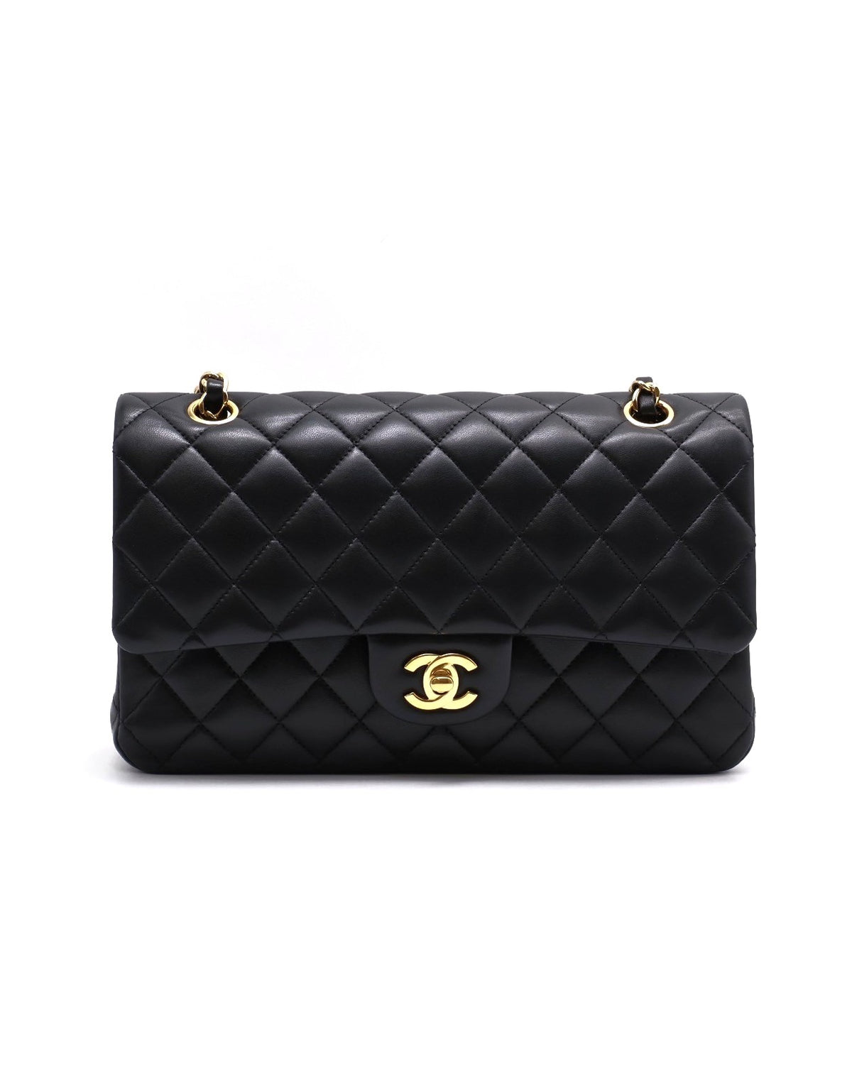 CHANEL 經典口蓋包 CF25 - 羊皮黑金26開