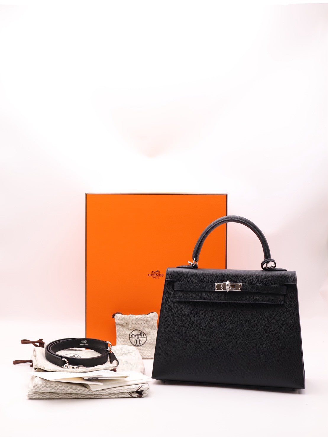 HERMES Kelly 25 - Noir 89 黑銀 G