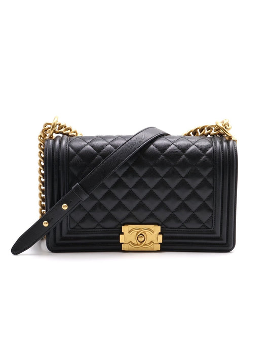 CHANEL Boy25粒面牛皮口蓋包 - 黑金