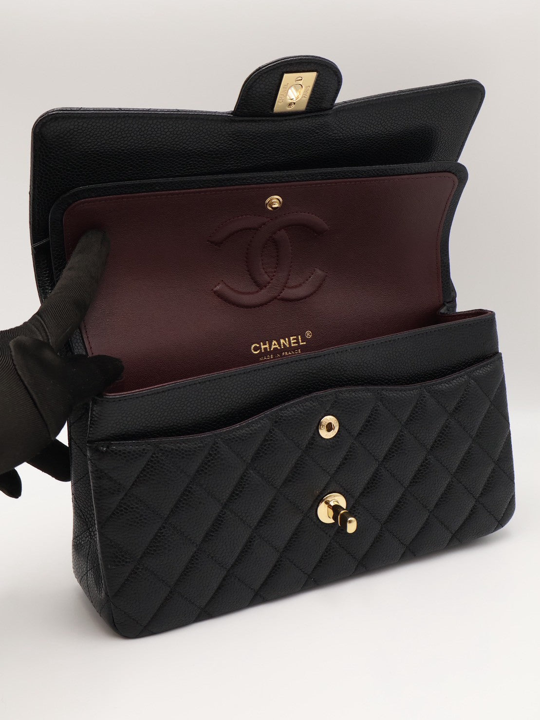 CHANEL 經典口蓋包 CF25 - 粒面牛皮黑金