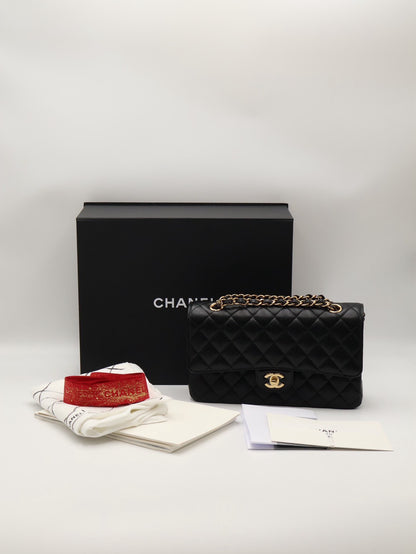 CHANEL 經典口蓋包 CF25 - 粒面牛皮黑金