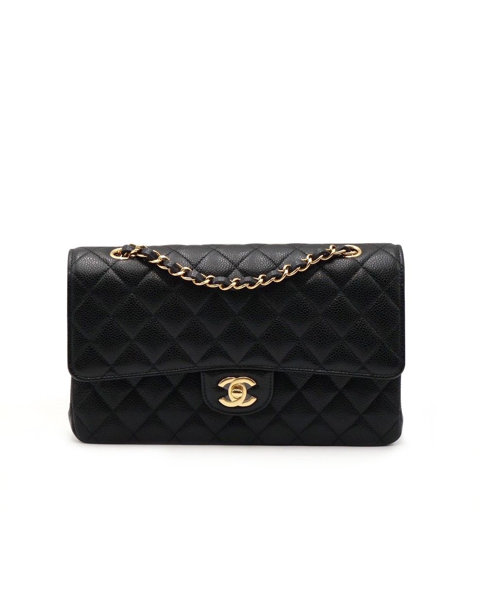 CHANEL 經典口蓋包 CF25 - 粒面牛皮黑金
