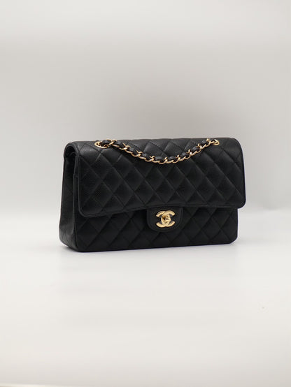 CHANEL 經典口蓋包 CF25 - 粒面牛皮黑金