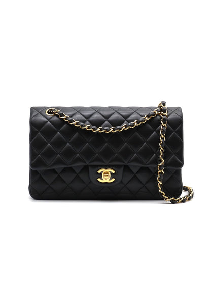 CHANEL 經典口蓋包 CF25 - 羊皮黑金27開