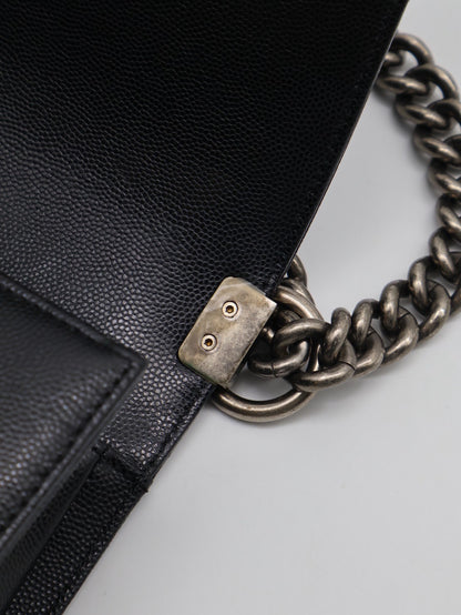 CHANEL Boy25 粒面牛皮口蓋包 - 黑銀29開