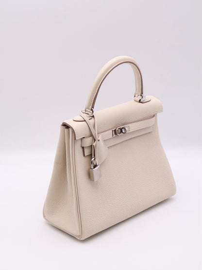 HERMES Kelly 25 - 奶昔白銀 K