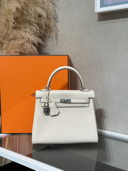 HERMES Kelly 25 - 奶昔白銀 K