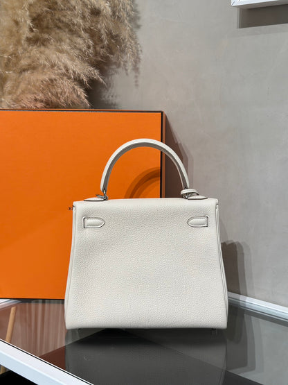 HERMES Kelly 25 - 奶昔白銀 K