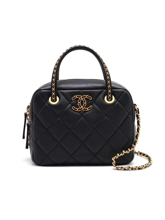 CHANEL 25C鍊條手提保齡球包 - 黑金