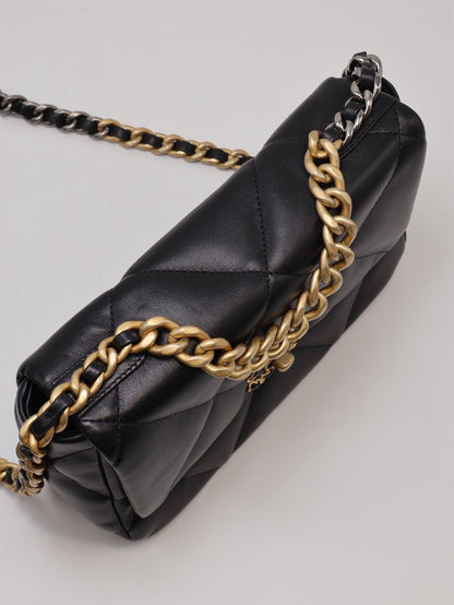 CHANEL 19 Bag 菱格紋羊皮手提肩背包 26 - 黑金30開