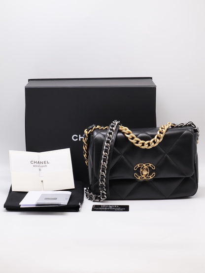CHANEL 19 Bag 菱格紋羊皮手提肩背包 26 - 黑金30開