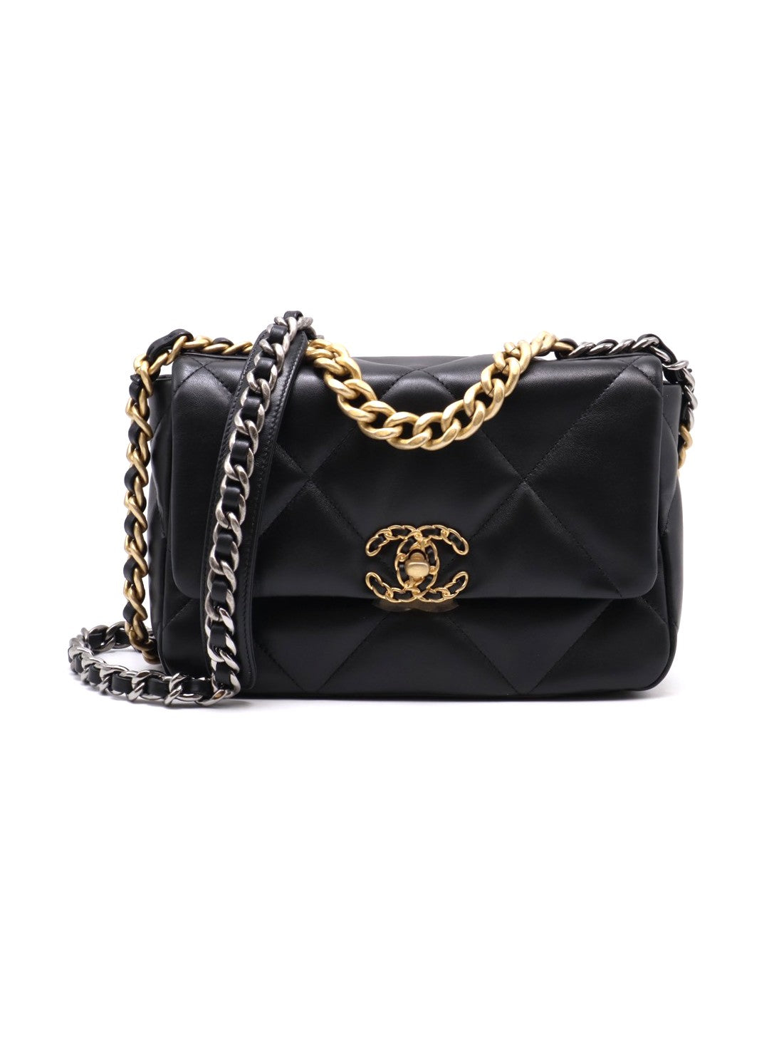 CHANEL 19 Bag 菱格紋羊皮手提肩背包 26 - 黑金30開