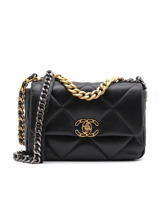 CHANEL 19 Bag 菱格紋羊皮手提肩背包 26 - 黑金