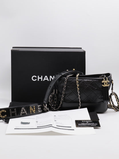 CHANEL 皮穿鍊字母提把雙鍊條流浪包 - 小號黑29開