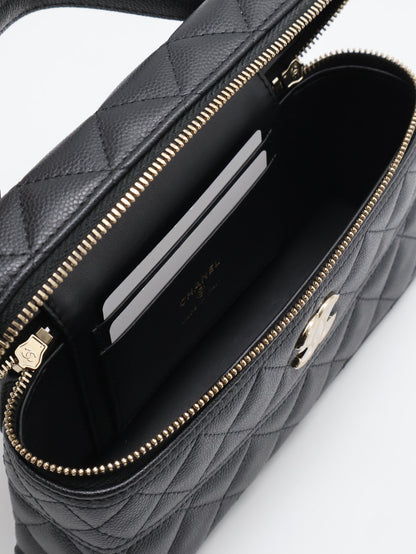 CHANEL 26C LP粒面牛皮手提飯盒包 - 黑金