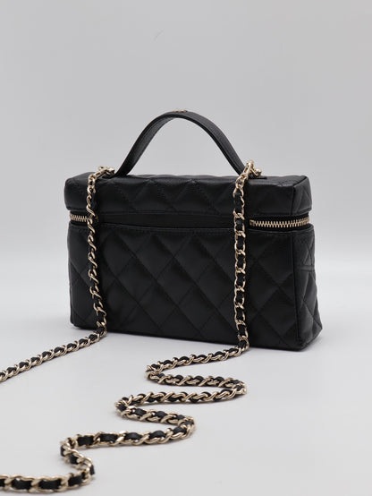 CHANEL 26C LP粒面牛皮手提飯盒包 - 黑金