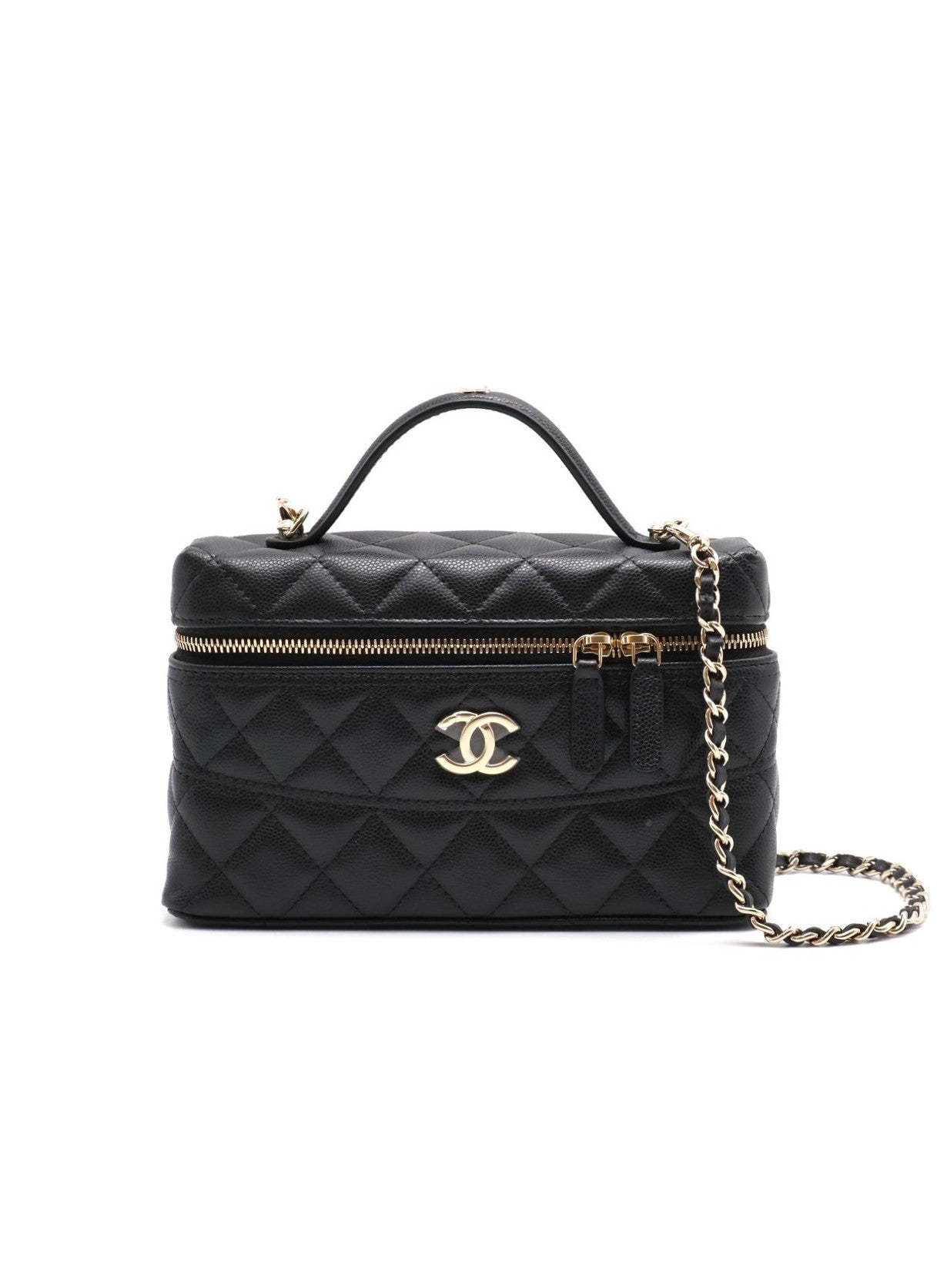 CHANEL 26C LP粒面牛皮手提飯盒包 - 黑金