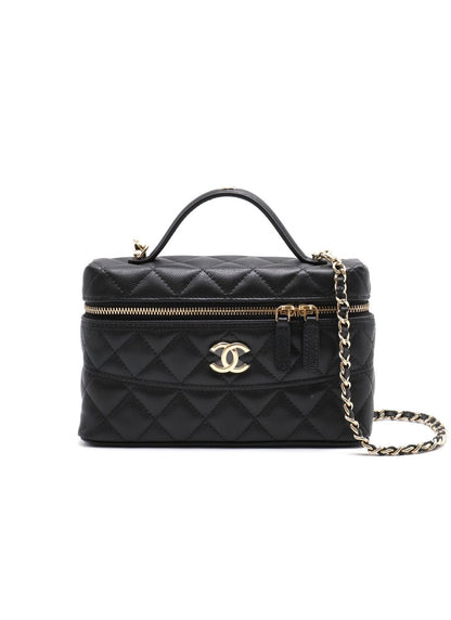 CHANEL 26C LP粒面牛皮手提飯盒包 - 黑金