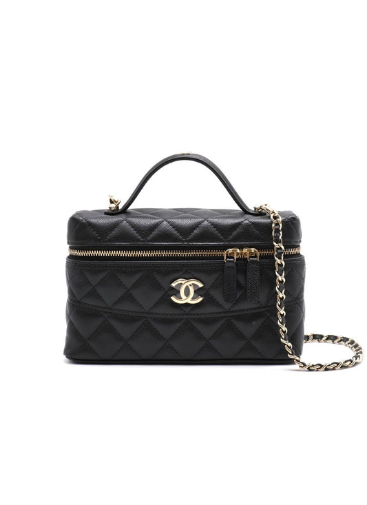 CHANEL 26C LP粒面牛皮手提飯盒包 - 黑金