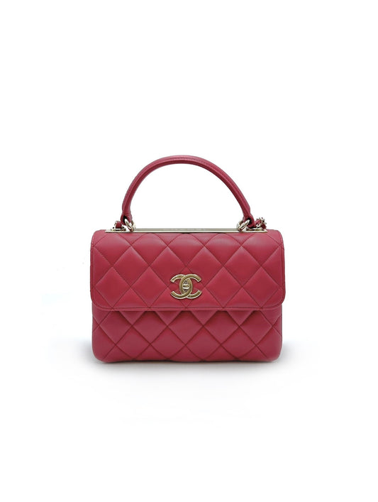 【二手商品】CHANEL Trendy handle - 小號莓紅金26開