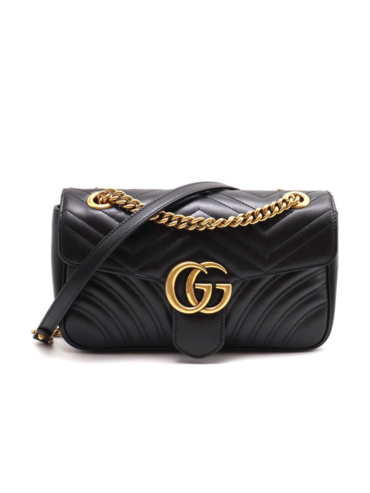 GUCCI Marmont Matelasse斜背包 - 26小號黑金