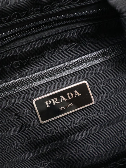 PRADA Re-Nylon雙口袋束繩後背包 - 小號黑銀