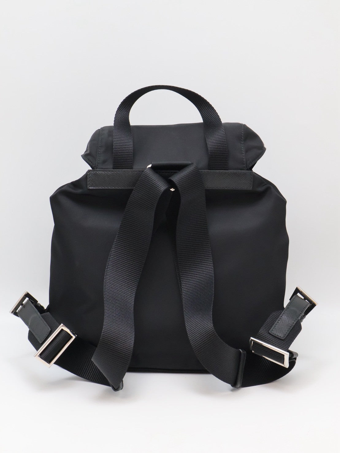 PRADA Re-Nylon雙口袋束繩後背包 - 小號黑銀