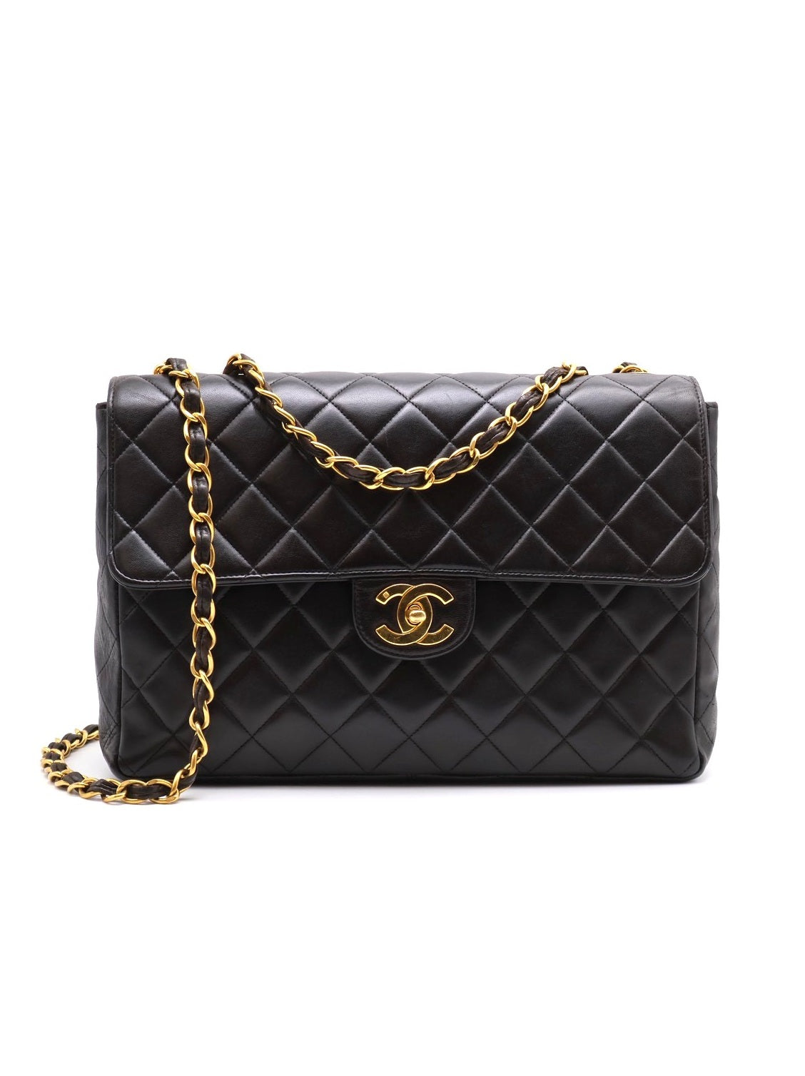 CHANEL 復古口蓋單肩包 - 黑金3開